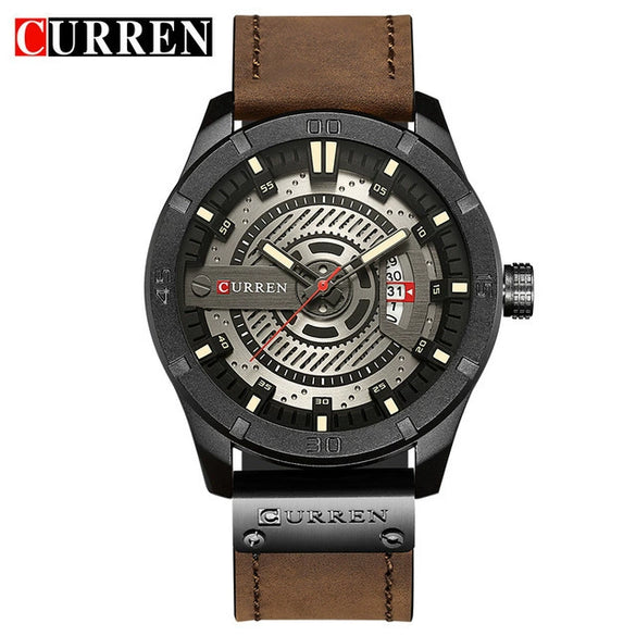 Men's Casual Metal Leather Quartz Watch With Round Dial