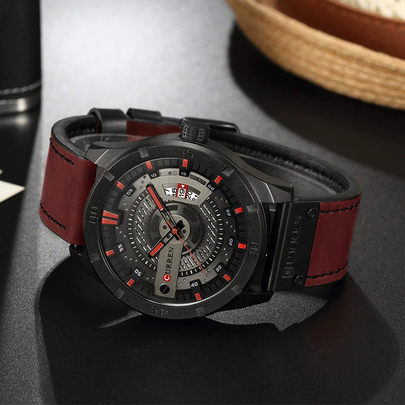 Men's Casual Metal Leather Quartz Watch With Round Dial