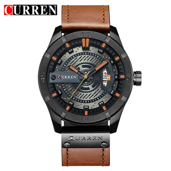 Men's Casual Metal Leather Quartz Watch With Round Dial