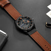 Men's Casual Metal Leather Quartz Watch With Round Dial