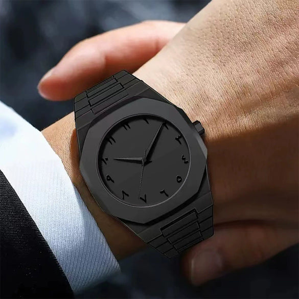 Men's Casual Quartz Watch Alloy Case Pvc Strap Stainless Steel Butterfly Buckle Round Dial