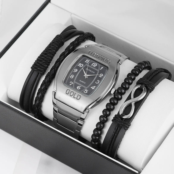 Men's Casual Quartz Watch Wine Barrel Shape Steel Band Alloy Case Stainless Steel Strap