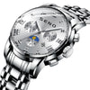 Men's Casual Quartz Watch With Sun Moon And Stars Pattern Waterproof Calendar Luminous Stainless Steel Clasp Alloy Case And Strap Round Dial