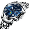 Men's Casual Quartz Watch With Sun Moon And Stars Pattern Waterproof Calendar Luminous Stainless Steel Clasp Alloy Case And Strap Round Dial