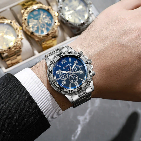 Men's Casual Sport Alloy And Steel Strap Watch With Round Dial And Ordinary Glass Mirror
