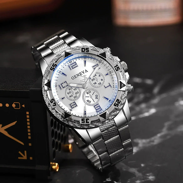 Men's Casual Sport Alloy And Steel Strap Watch With Round Dial And Ordinary Glass Mirror