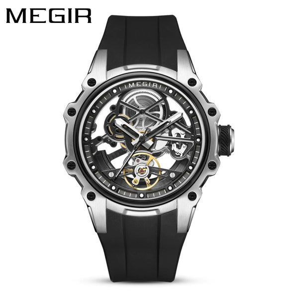 Men's Casual Sports Watch With Mechanical Movement Waterproof Luminous Feature Silicone Strap Stainless Steel Case And Mineral Reinforced Glass Mirror