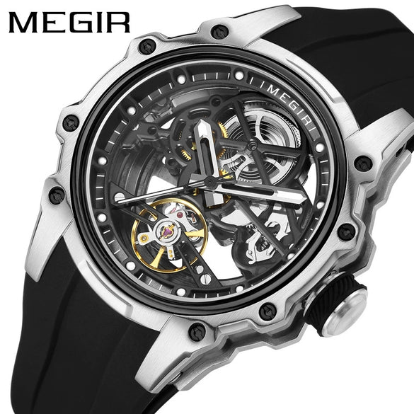 Men's Casual Sports Watch With Mechanical Movement Waterproof Luminous Feature Silicone Strap Stainless Steel Case And Mineral Reinforced Glass Mirror