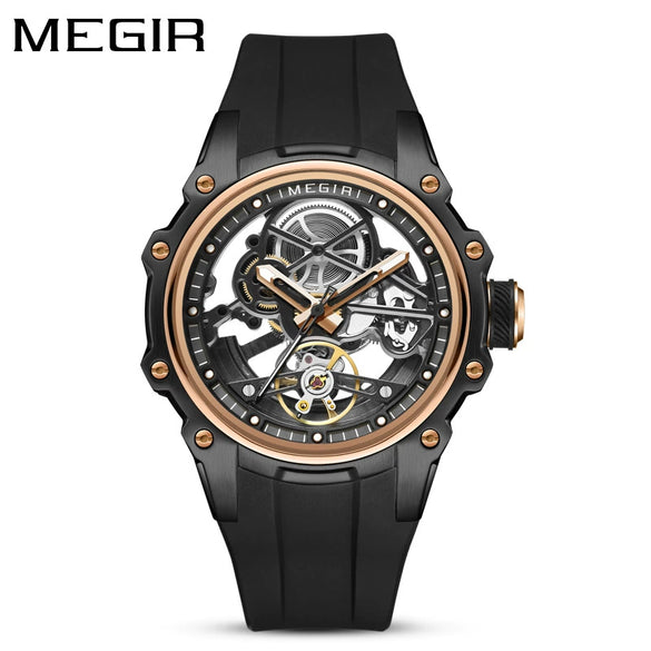 Men's Casual Sports Watch With Mechanical Movement Waterproof Luminous Feature Silicone Strap Stainless Steel Case And Mineral Reinforced Glass Mirror