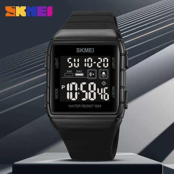 Men's Casual Sports Waterproof Electronic Watch Silicone Resin Abs Rectangle Geometric