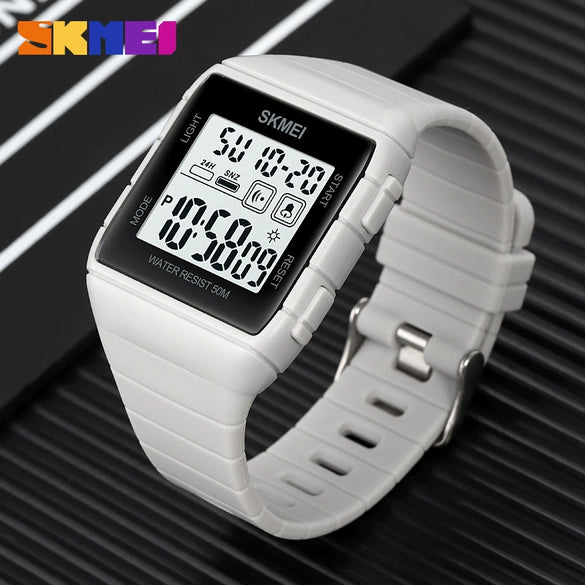 Men's Casual Sports Waterproof Electronic Watch Silicone Resin Abs Rectangle Geometric