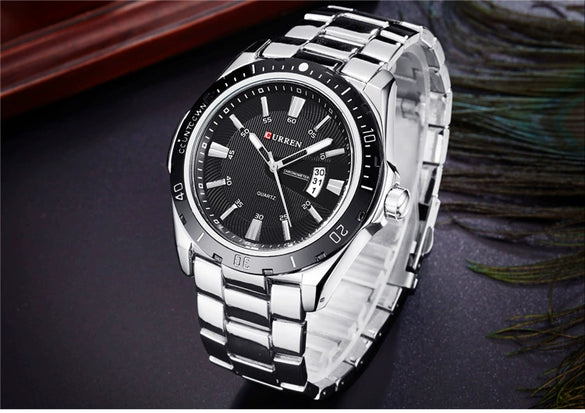 Men's Casual Stainless Steel Band Round Dial Watch