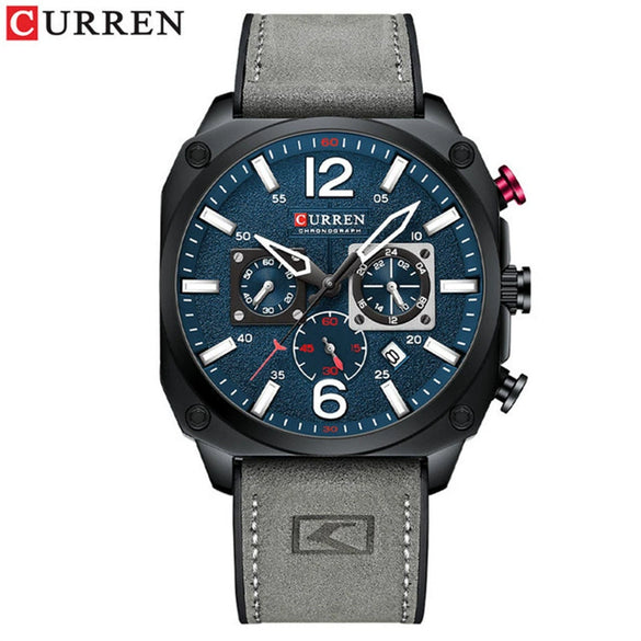 Men's Casual Stainless Steel Quartz Watch With Genuine Leather Strap And Round Dial