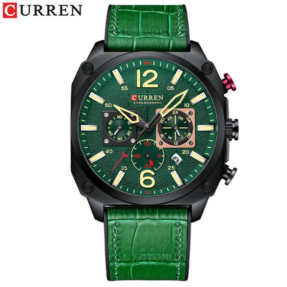 Men's Casual Stainless Steel Quartz Watch With Genuine Leather Strap And Round Dial