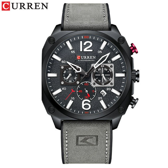 Men's Casual Stainless Steel Quartz Watch With Genuine Leather Strap And Round Dial