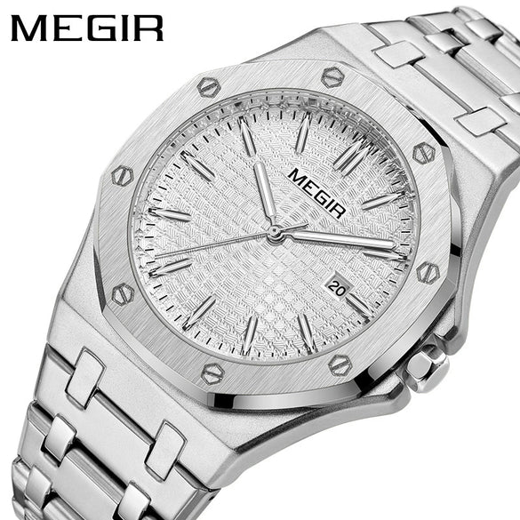 Men's Classic Business Alloy Case Stainless Steel Band Round Dial Waterproof Luminous Calendar Watch