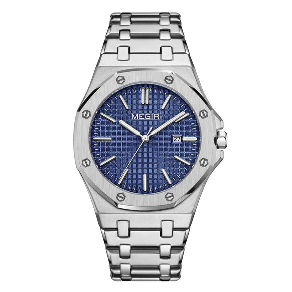Men's Classic Business Alloy Case Stainless Steel Band Round Dial Waterproof Luminous Calendar Watch