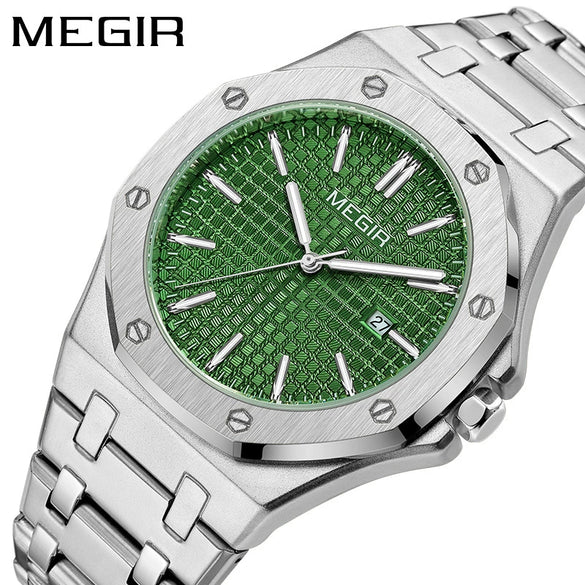 Men's Classic Business Alloy Case Stainless Steel Band Round Dial Waterproof Luminous Calendar Watch