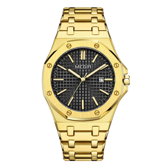 Men's Classic Business Alloy Case Stainless Steel Band Round Dial Waterproof Luminous Calendar Watch