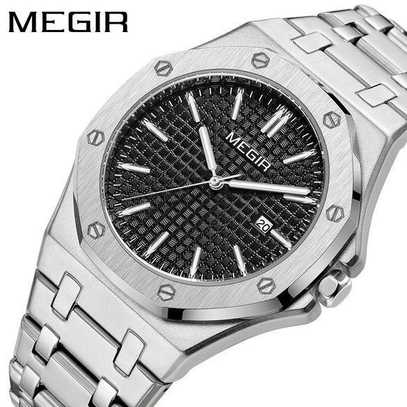 Men's Classic Business Alloy Case Stainless Steel Band Round Dial Waterproof Luminous Calendar Watch