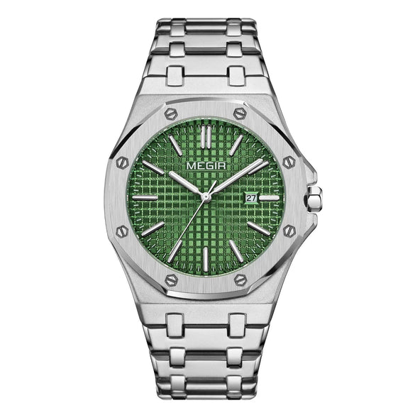Men's Classic Business Alloy Case Stainless Steel Band Round Dial Waterproof Luminous Calendar Watch