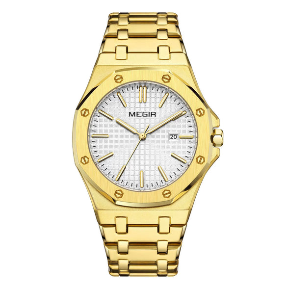 Men's Classic Business Alloy Case Stainless Steel Band Round Dial Waterproof Luminous Calendar Watch