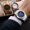 Men's Classic Business Alloy Case Stainless Steel Band Round Dial Waterproof Luminous Calendar Watch