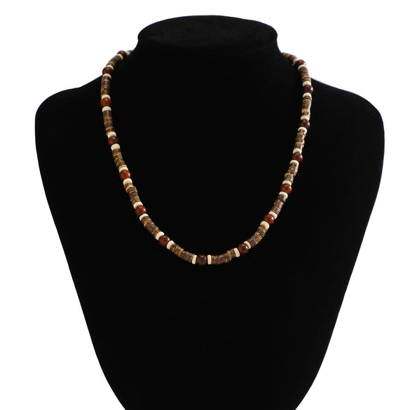 Men's Clavicle Chain Bohemian Style Handmade Wooden Beads Geometric Design