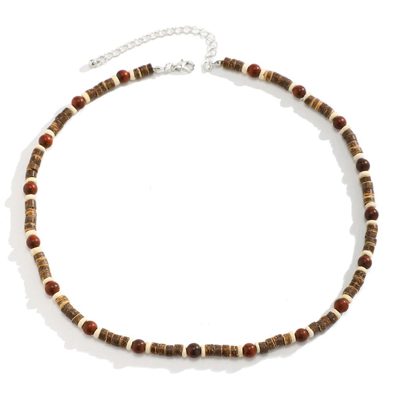 Men's Clavicle Chain Bohemian Style Handmade Wooden Beads Geometric Design