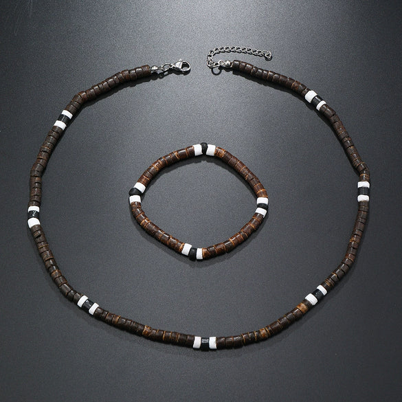Men's Coconut Shell Handmade Beads Plant Flowers Clavicle Chain Necklace