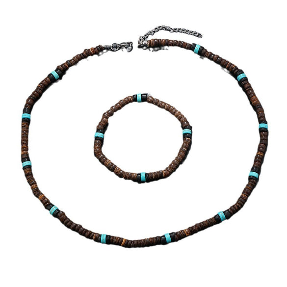 Men's Coconut Shell Handmade Beads Plant Flowers Clavicle Chain Necklace
