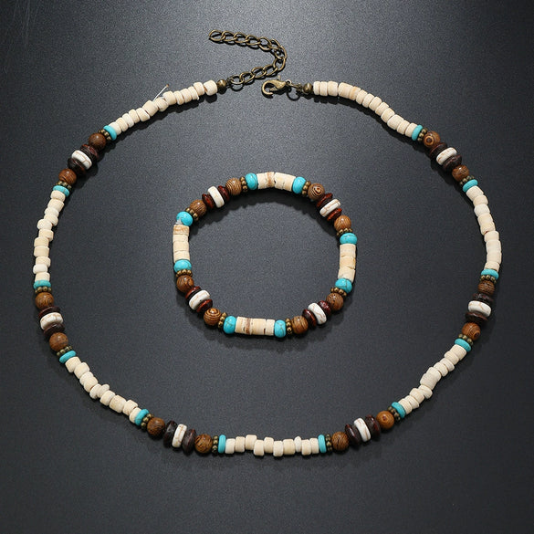 Men's Coconut Shell Handmade Beads Plant Flowers Clavicle Chain Necklace