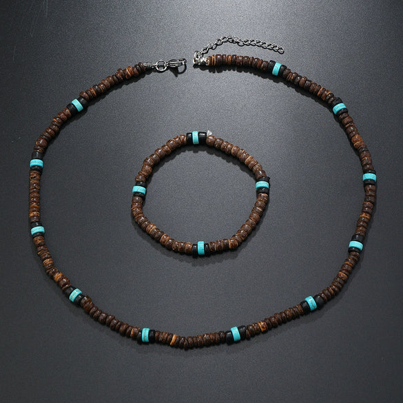 Men's Coconut Shell Handmade Beads Plant Flowers Clavicle Chain Necklace