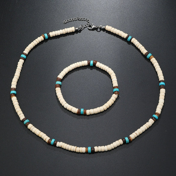 Men's Coconut Shell Handmade Beads Plant Flowers Clavicle Chain Necklace
