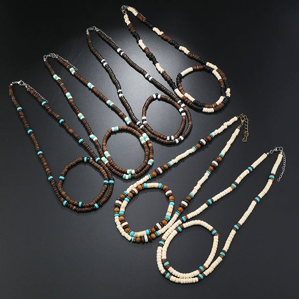 Men's Coconut Shell Handmade Beads Plant Flowers Clavicle Chain Necklace