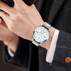 Men's Colorful Blue Light Glass Quartz Watch With Three Eye Design And Stainless Steel Band