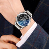 Men's Colorful Blue Light Glass Quartz Watch With Three Eye Design And Stainless Steel Band