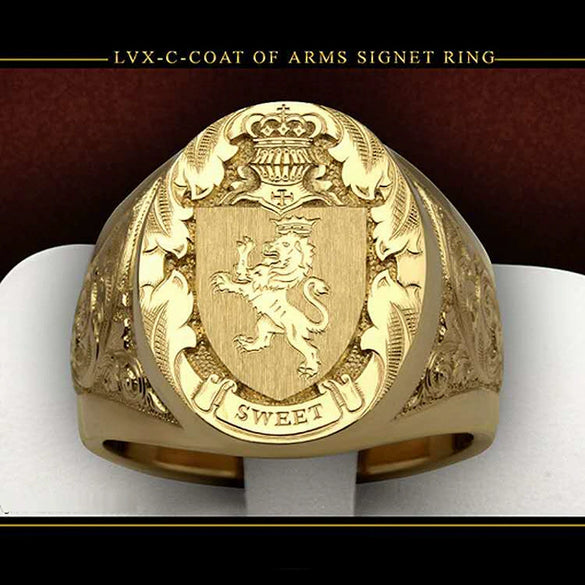 Men's Copper Crown Lion Shield Signet Ring With Engraved Geometric Badge Design Electroplated Fashion Jewelry