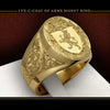Men's Copper Crown Lion Shield Signet Ring With Engraved Geometric Badge Design Electroplated Fashion Jewelry