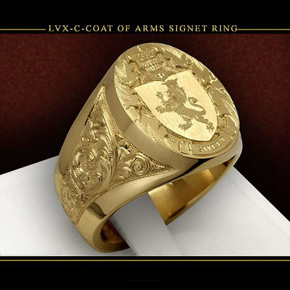 Men's Copper Crown Lion Shield Signet Ring With Engraved Geometric Badge Design Electroplated Fashion Jewelry
