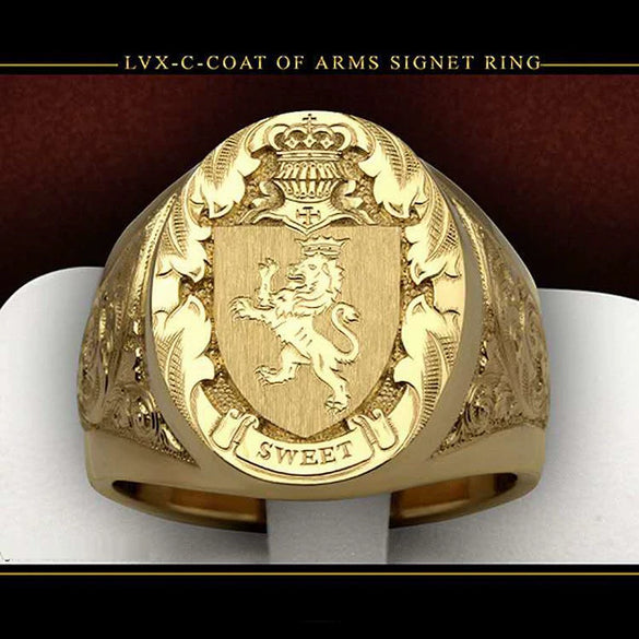 Men's Copper Crown Lion Shield Signet Ring With Engraved Geometric Badge Design Electroplated Fashion Jewelry