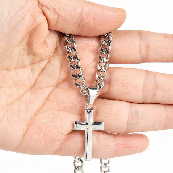 Men's Copper Geometric Cross Pendant Necklace With Electroplated Cuban Chain Fashion Hip Hop Boyfriend Style