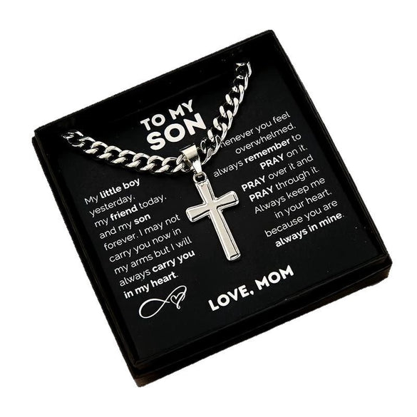Men's Copper Geometric Cross Pendant Necklace With Electroplated Cuban Chain Fashion Hip Hop Boyfriend Style