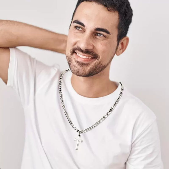 Men's Copper Geometric Cross Pendant Necklace With Electroplated Cuban Chain Fashion Hip Hop Boyfriend Style