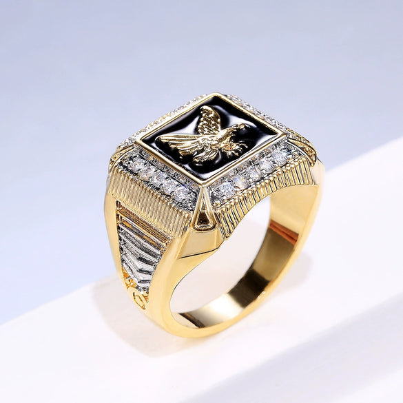 Men's Copper Goldplated Eagle Diamond Geometric Ring