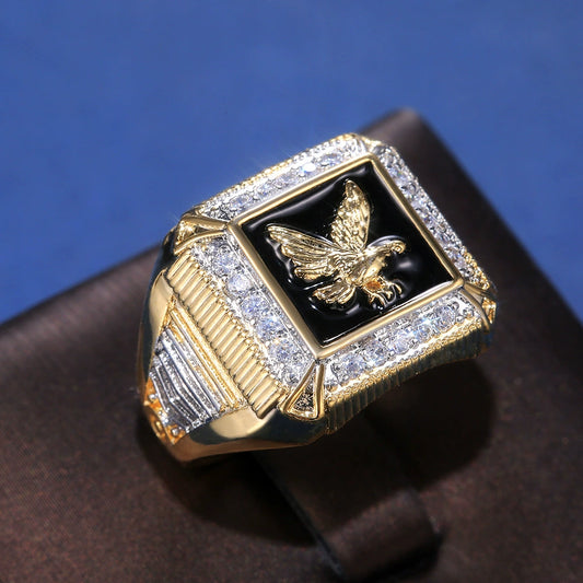 Men's Copper Goldplated Eagle Diamond Geometric Ring