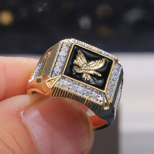 Men's Copper Goldplated Eagle Diamond Geometric Ring