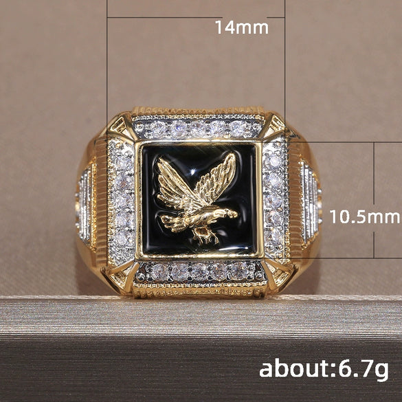Men's Copper Goldplated Eagle Diamond Geometric Ring