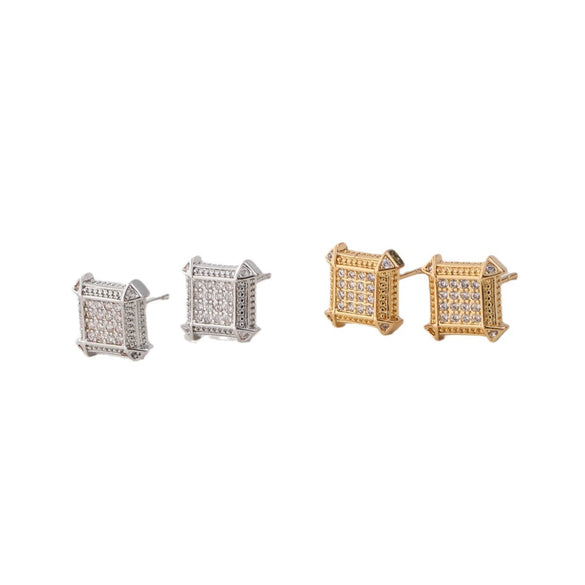 Men's Copper Inlaid Zircon Square Geometric Hiphop Personality Minimalistic Earrings Jewelry