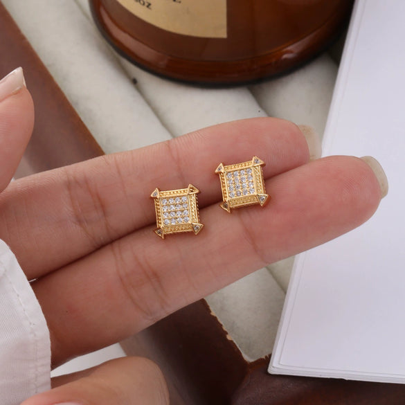 Men's Copper Inlaid Zircon Square Geometric Hiphop Personality Minimalistic Earrings Jewelry